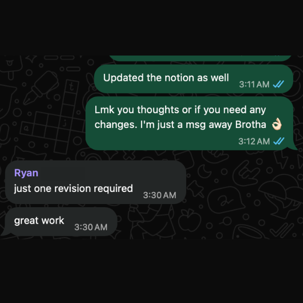 Client message: great work, just one revision required