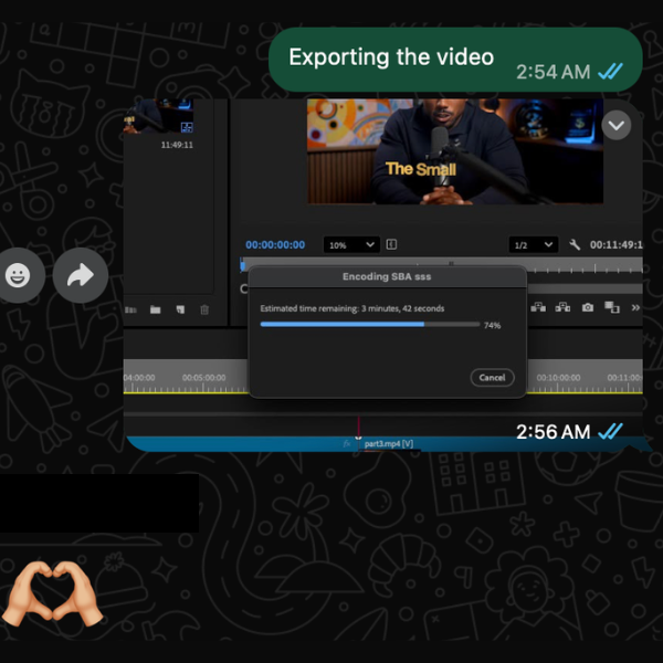 Client message reacting with love to a late-night video delivery