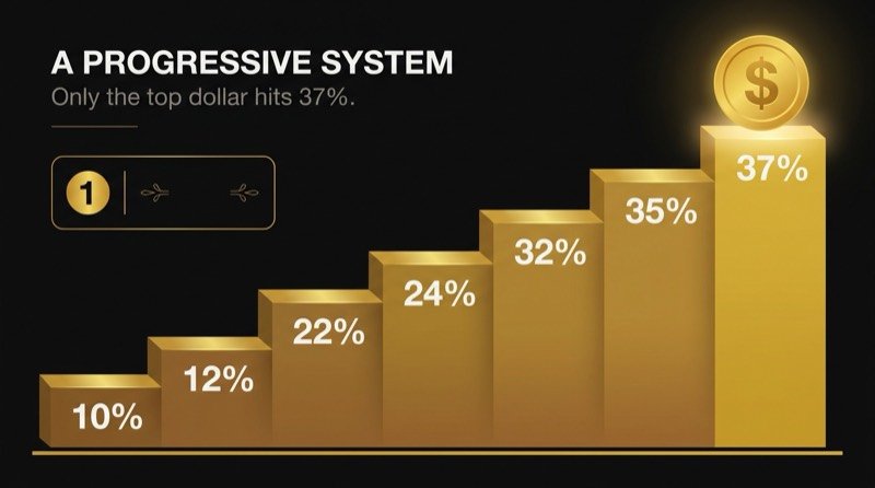 Custom graphic: progressive tax bracket staircase
